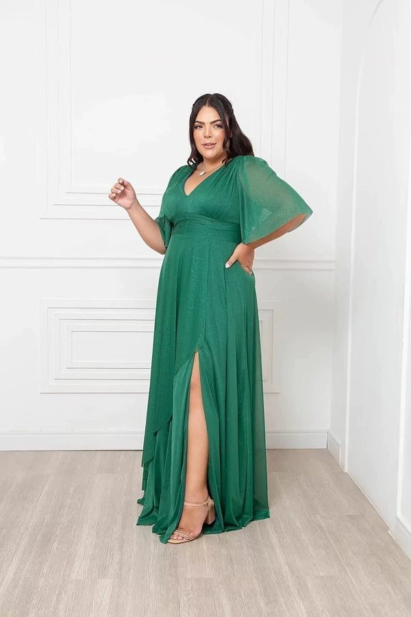 Vestido Pelerine Plus Size com brilho
