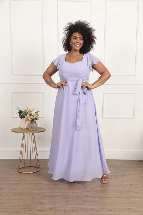 Vestido Mistério Longo em Chiffon com Faixa Transpassada.
