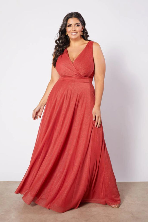 Vestido Madona Plus Size Longo em Lurex com Glitter