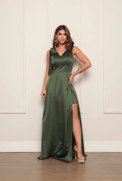 Vestido Midi Plisado londe de cetim prada