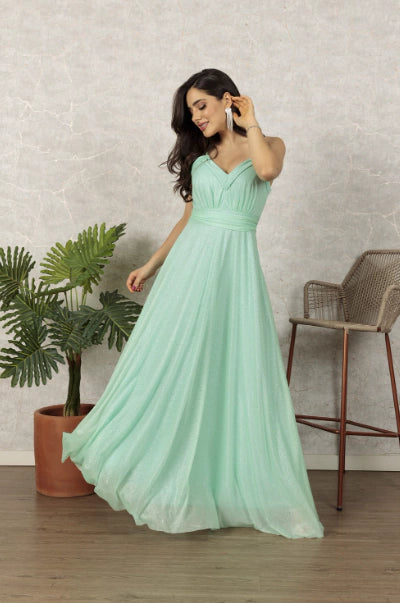 Vestido Melida Longo de lurex com glitter.