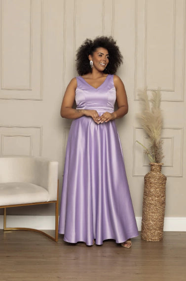 Vestido Momentos Longo de cetim prada