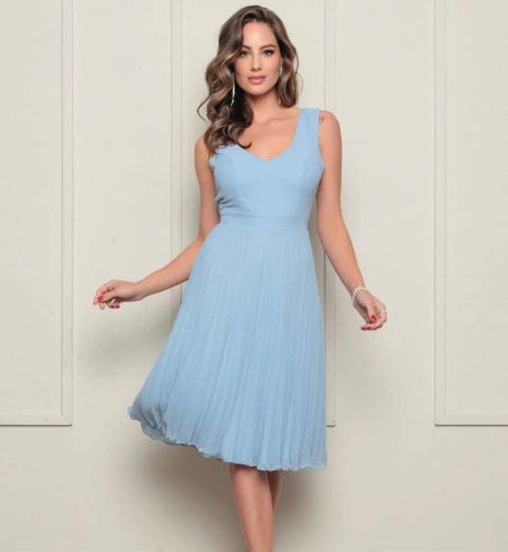 Vestido Magia de chiffon c/ saia Plissada.